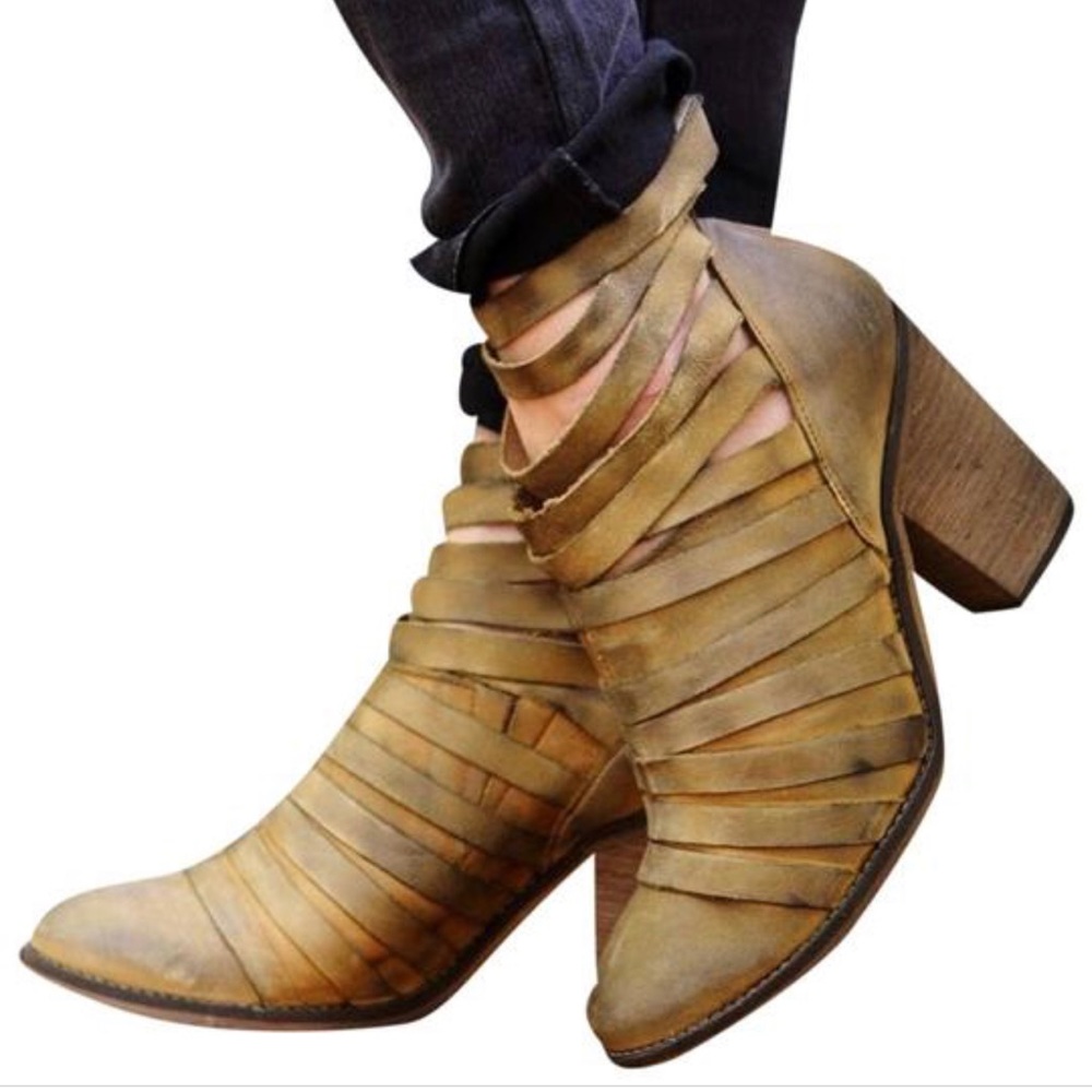 Free People Cognac Strappy Heels Excellent